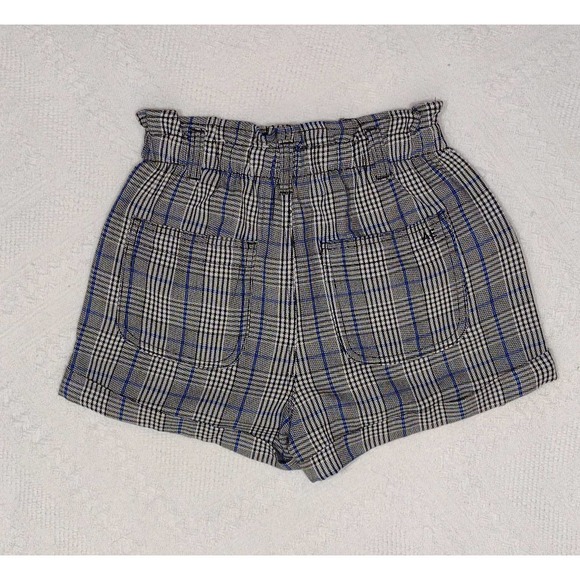 American Eagle shorts size 4 black white blue plaid high rise double button 3" - Picture 2 of 7